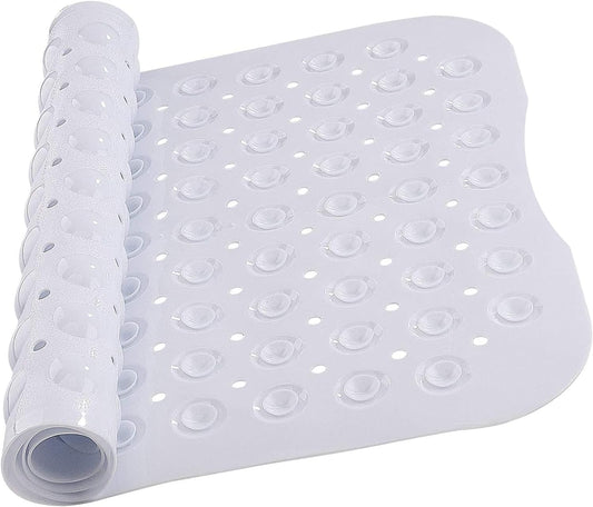 Shower Bath Mat Non Slip Anti Mould & Mildew with Strong Suction Cups Grip and Drain Holes Soft Rubber Shower Mats - PVC Bathroom Mat Machine Washable (100x40cm, White)